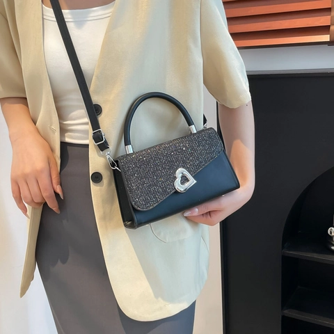 Borsa a Tracolla Donna con Serratura a Forma di Cuore Strass Paillettes Borsa a Mano in Pelle PU Borsa Quadrata per Festa