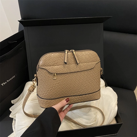 Borsa A Tracolla Da Donna In Pelle PU Con Trama Intrecciata Cerniera Borsa A Spalla Casual Per Viaggi