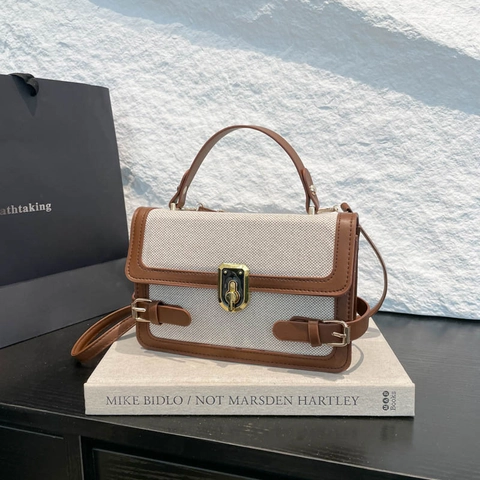 Borsa Quadrata Piccola Vintage da Donna Colore a Contrasto Tela Pelle PU Borsa a Mano Motivo Coccodrillo Borsa a Tracolla