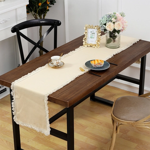 Minimalistischer Boho Tischläufer Mit Quasten Einfarbig Polyester Stoff Langer Tischläufer Für Esszimmer Party Deko