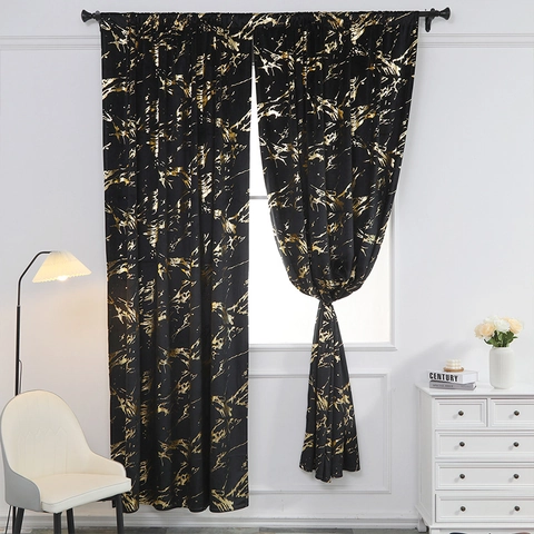 Modern Minimalist Gold Marble Pattern Polyester Velvet Blackout Curtain Rod Pocket Drapery For Living Room Bedroom Decor