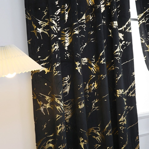 Modern Minimalist Gold Marble Pattern Polyester Velvet Blackout Curtain Rod Pocket Drapery For Living Room Bedroom Decor