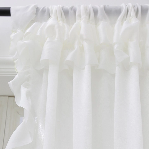 French Elegant White Sheer Curtain With Ruffles Rod Pocket Polyester Voile Light Transmitting Window Curtain For Living Room