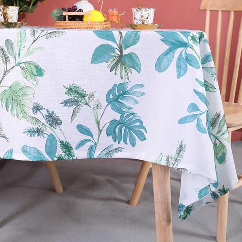 Tovaglia Rettangolare Misto Cotone Lino Resistente Al Calore Antimacchia Stampa Foglie Tropicali Geo Decorazione Nordica
