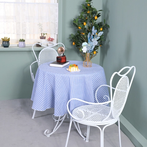 Nordic Gingham Round Tablecloth Synthetic Fiber Checkered Table Cover For Dining Room Cafe Patio Picnic Decor
