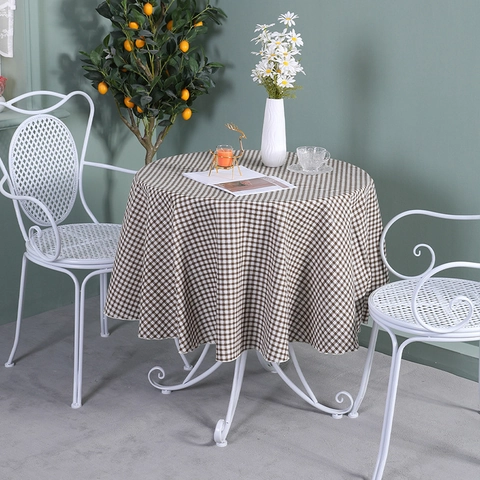 Nordic Gingham Round Tablecloth Synthetic Fiber Checkered Table Cover For Dining Room Cafe Patio Picnic Decor