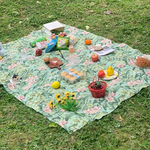 Tragbare Wasserdichte Picknickmatte Im Freien Tropische Pflanze Hibiskus Floral Feuchtigkeitsbeständige Grasdecke Für Camping