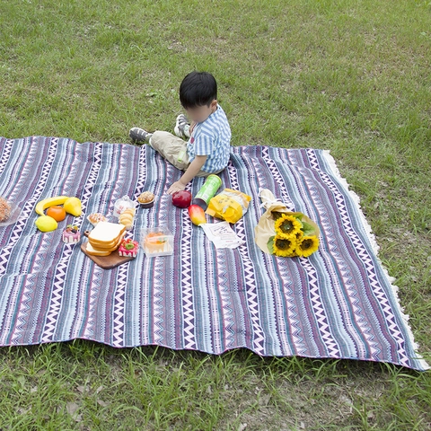 Bohemian Retro Geometric Woven Picnic Mat With Tassels Outdoor Camping Moisture Proof Blanket Poly Cotton Home Decor Mat