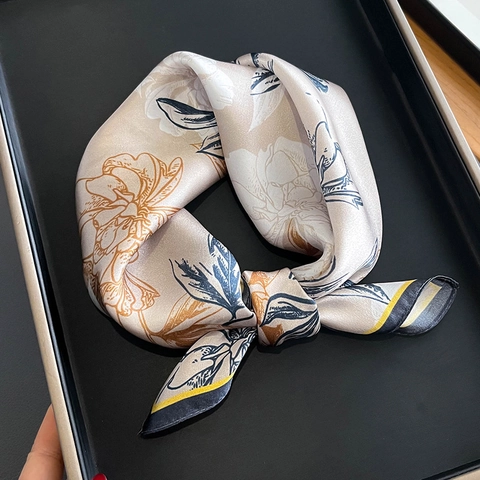 Vintage Floral Print Mulberry Satin Square Scarf Elegant Neckerchief For Women Fashion Office Lady Accessory Neck Wrap