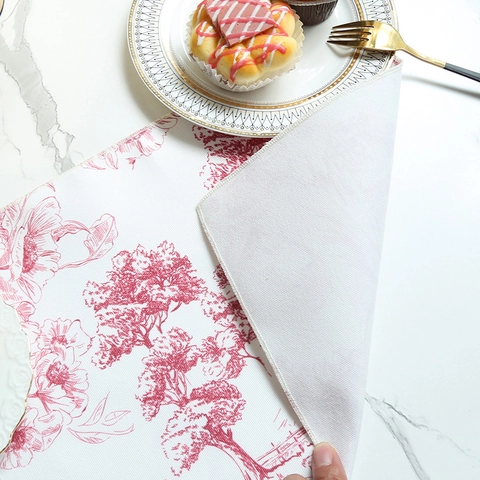 Toile De Jouy Placemat Waterproof Heat Resistant Polyester Cotton Woven Dining Table Mat French Vintage Print