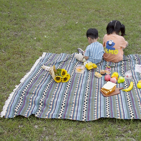 Boho Retro Ethnisch Gewebte Picknickdecke Verdickt Feuchtigkeitsbeständig Outdoor Camping Matte Mit Quasten Geometrisch Teppich