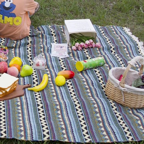 Boho Retro Ethnisch Gewebte Picknickdecke Verdickt Feuchtigkeitsbeständig Outdoor Camping Matte Mit Quasten Geometrisch Teppich