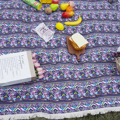Böhmische Picknickdecke Polyester Baumwolle Geometrisch Ethnisch Retro Outdoor Camping Matte Mit Quasten Feuchtigkeitsbeständig Tragbar
