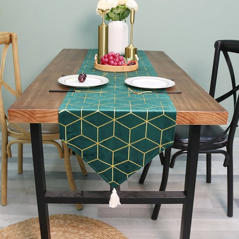 Samt Tischläufer Mit Goldprägung Geometrischem Muster Und Quasten Nordisch Modern Luxus Küche Essen Dekor