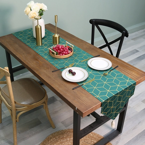 Samt Tischläufer Mit Goldprägung Geometrischem Muster Und Quasten Nordisch Modern Luxus Küche Essen Dekor