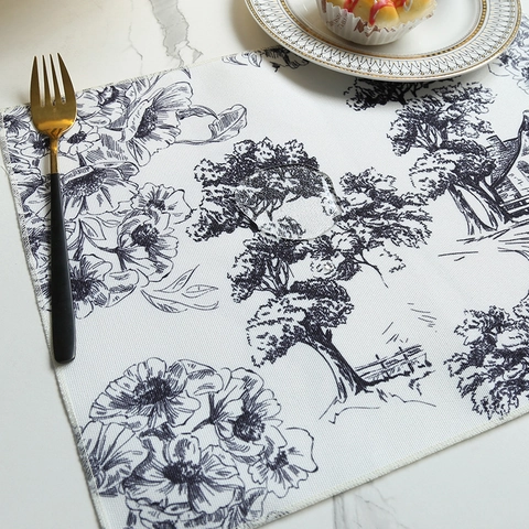 French Toile de Jouy Pattern Placemat Waterproof Oilproof Heat Resistant Polyester Cotton Table Mat For Dining Room Home Decor