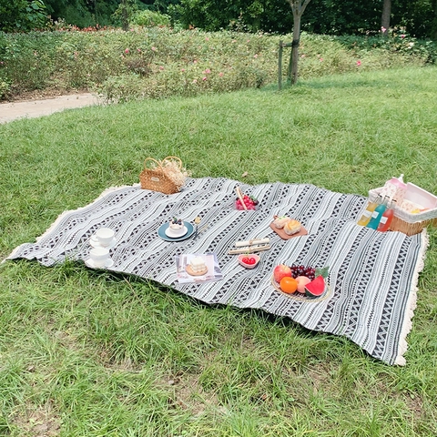 Coperta da Picnic Tessuta Geometrica Vintage Bohemian Con Nappe Grande Tappetino da Campeggio All'aperto in Poliestere Ispessito per Viaggi Spiaggia