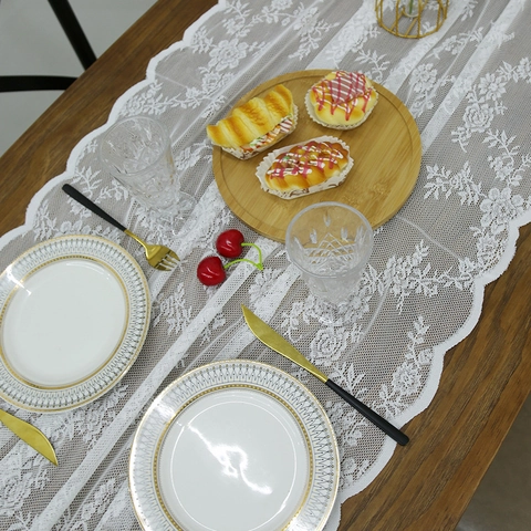 Runner Da Tavolo In Pizzo Bianco Ricamo Floreale Traforato Bordo Festonato Per Decorazione Tavolo Da Pranzo Elegante Vintage