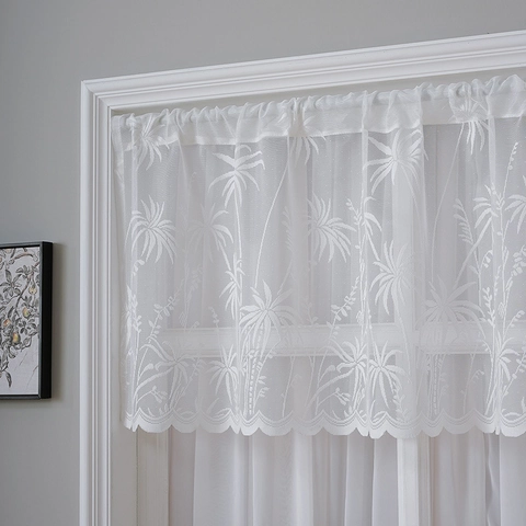 Cortinas de Café de Encaje Blanco Cortinas Cortas Semitransparentes Con Bordado de Palmera Trigo Para Cocina Dormitorio Baño