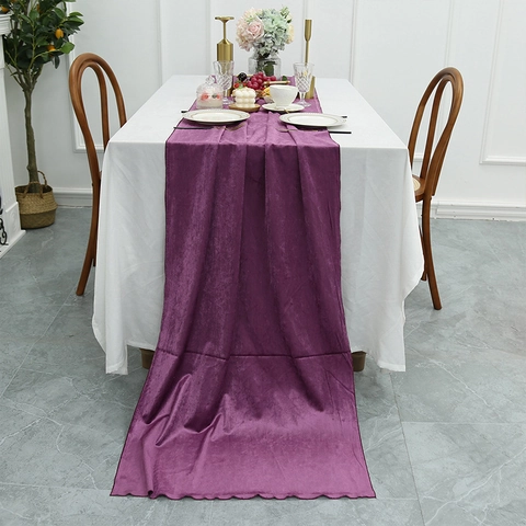 Camino De Table De Terciopelo Elegante Borde Ondulado Estilo Nórdico Color Sólido Para Comedor Boda Fiesta Decoración Lujo Suave