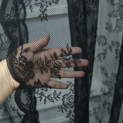 Retro Floral Lace Sheer Curtains Polyester Jacquard Grommet Top Window Treatment For Living Room Bedroom