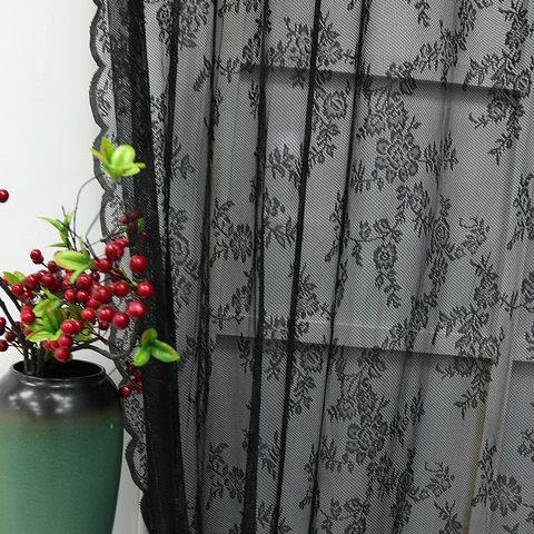 Retro Floral Lace Sheer Curtains Polyester Jacquard Grommet Top Window Treatment For Living Room Bedroom