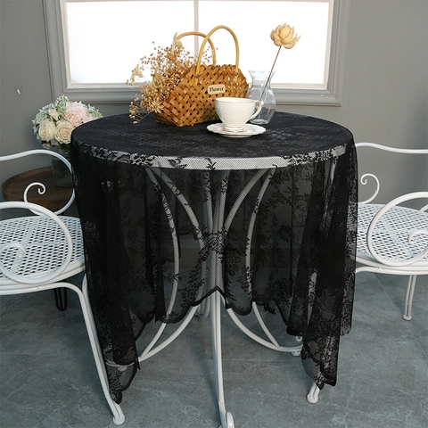 Nappe en Dentelle Ajourée de Style Américain Vintage en Polyester Motif Floral pour Mariage Fête Maison Table Décor