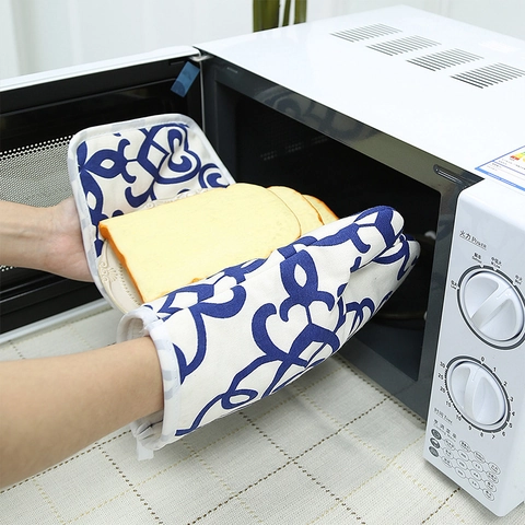 Guanto Da Forno E Presina Cotone Lino Resistente Al Calore Nordico Stampa Floreale Blu Bianco Cucina Cottura Accessori