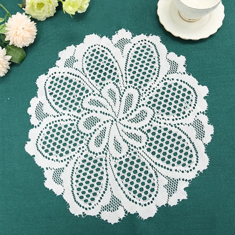 Spitzen Tischset Polyester Ausgehöhlt Blumenstickerei Wellenrand Nordischer Stil Platzdeckchen Für Zuhause Elegant
