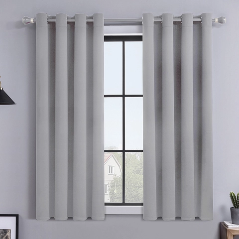 Modern Minimalist Solid Color Blackout Curtains Grommet Polyester Window Treatment For Bedroom Living Room Soundproof Decor