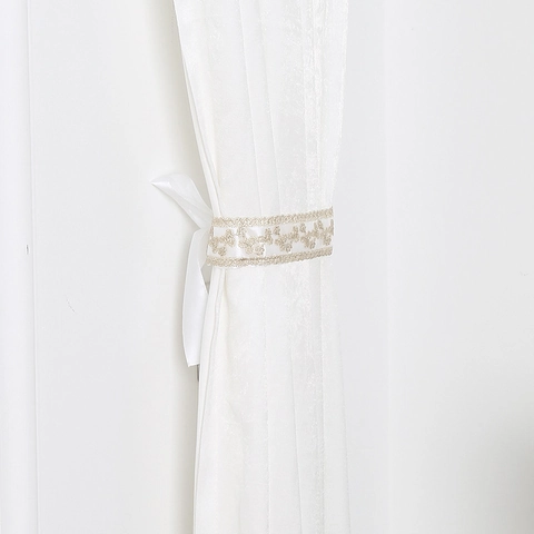 Elegant Lace Bow Curtain Tiebacks With Faux Pearl Embroidery Star Pattern Decorative Window Holdbacks For Living Room Bedroom Home Decor