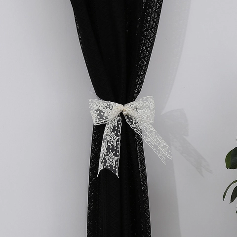 Elegant Lace Bow Curtain Tiebacks With Faux Pearl Embroidery Star Pattern Decorative Window Holdbacks For Living Room Bedroom Home Decor