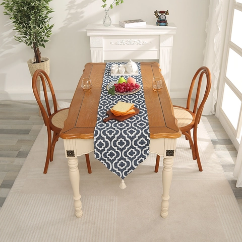 Nordic Table Runner Geometric Leaf Pattern Polyester Fabric With Tassels Modern Dining Room Home Decor Long Cloth