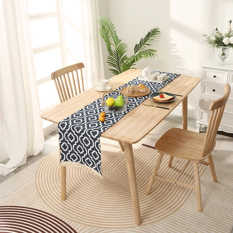 Runner Da Tavola Moderno Chenille Jacquard Motivo Geometrico Design Foglia Con Nappine Resistente Al Calore Arredamento Nordico