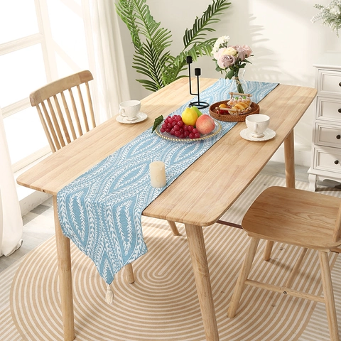 Runner Da Tavolo Con Motivo Geometrico Poliestere Cotone Trama Lino Con Nappine Per Tavolo Da Pranzo Arredamento Moderno