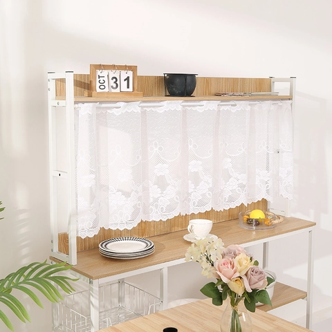 White Lace Coffee Curtain Floral Embroidery Scalloped Edge Short Cafe Curtains For Kitchen Cabinet Decoration