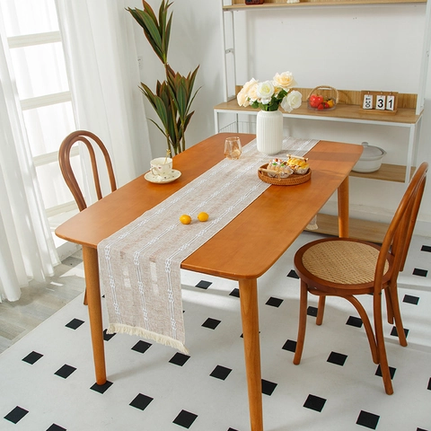 Modern Nordic Striped Table Runner With Tassels Woven Geometric Pattern Decorative Table Cloth For Dining Room Home Decor