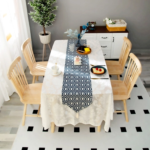 Nordic Modern Geometric Chevron Table Runner With Tassels Decorative Polyester Woven Table Runner For Kitchen Dining Room Home Decor