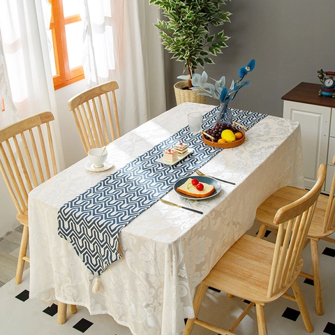 Nordic Modern Geometric Chevron Table Runner With Tassels Decorative Polyester Woven Table Runner For Kitchen Dining Room Home Decor