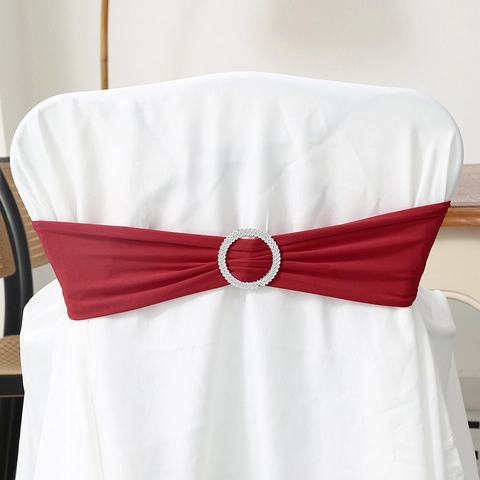 Elastic Spandex Chair Sash With Round Rhinestone Buckle For Wedding Banquet Party Hotel Elegant Satin Look Chair Cover Decoration