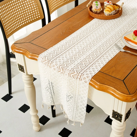 Camino de Mesa Estilo Nórdico a Rayas Con Patrón de Diamante y Borlas Tela de Poliéster Para Decoración de Mesa de Comedor Boda Hogar