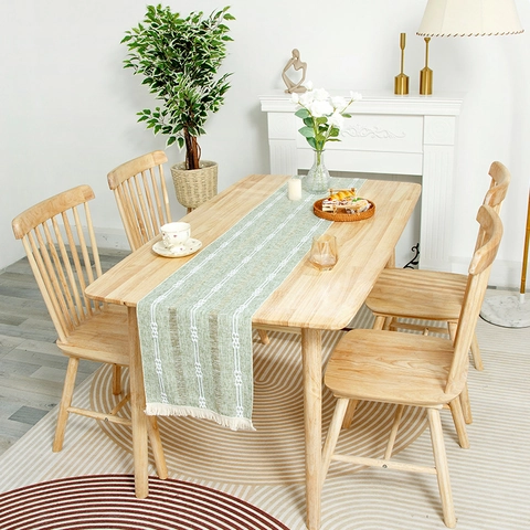 Camino De Table Estilo Nórdico Poliéster Rayas Patrón Geométrico Con Borlas Para Decoración De Mesa De Comedor Vintage