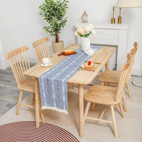 Runner da Tavolo in Poliestere a Righe Moderno Con Frange Motivo Geometrico Nordico per Sala da Pranzo Tavolo da Tè Casa