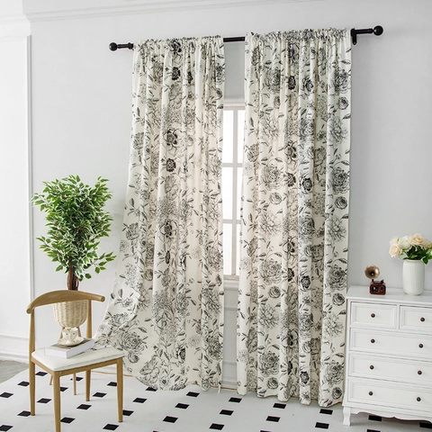 Floral Bird Print Polyester Curtains French Style Semi Shading Window Drapes For Living Room Bedroom Elegant Decor