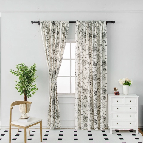 Floral Bird Print Polyester Curtains French Style Semi Shading Window Drapes For Living Room Bedroom Elegant Decor