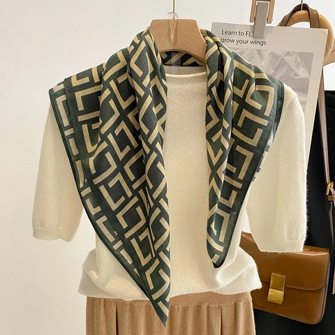 Geometrisches Muster Quadratischer Schal Seidig Polyester Halstuch Elegantes Kopftuch Haarband Mode Schultertuch Damen