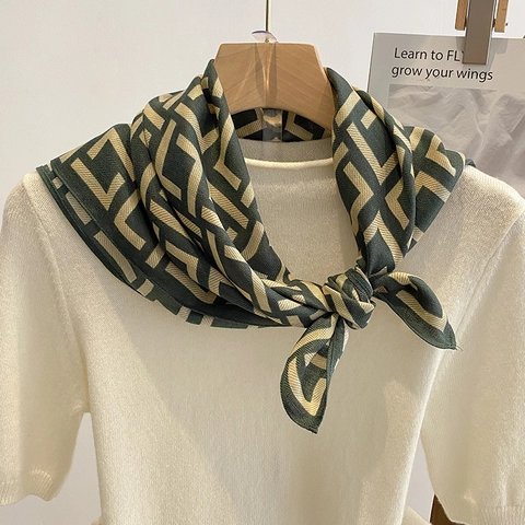 Geometrisches Muster Quadratischer Schal Seidig Polyester Halstuch Elegantes Kopftuch Haarband Mode Schultertuch Damen