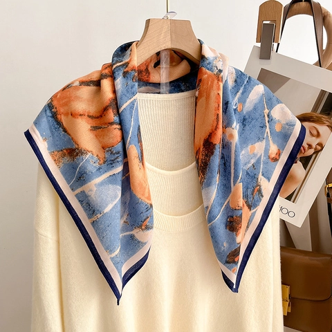 Dames Vierkante Satijnn Sjaal Bloemenprint Mode Halstuch Elegante Polyester Sjaal Voor Herfst Winter