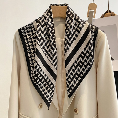 Hahnentritt Quadratischer Satinnähnlicher Schal Polyester Halstuch Modisches Elegantes Kopftuch Für Damen Französischer Stil