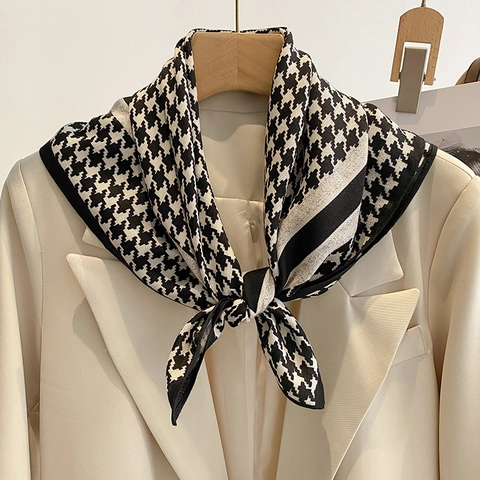 Hahnentritt Quadratischer Satinnähnlicher Schal Polyester Halstuch Modisches Elegantes Kopftuch Für Damen Französischer Stil